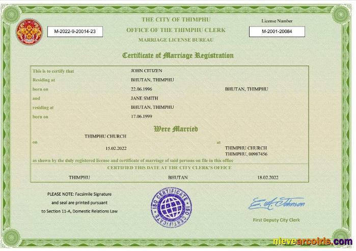 Bhutan marriage certificate